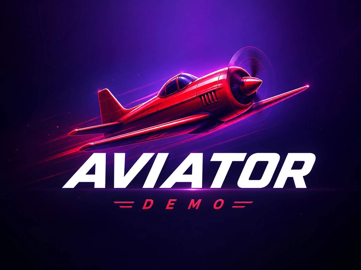 Aviator demo banner with purple background, red plane and neon flight trail