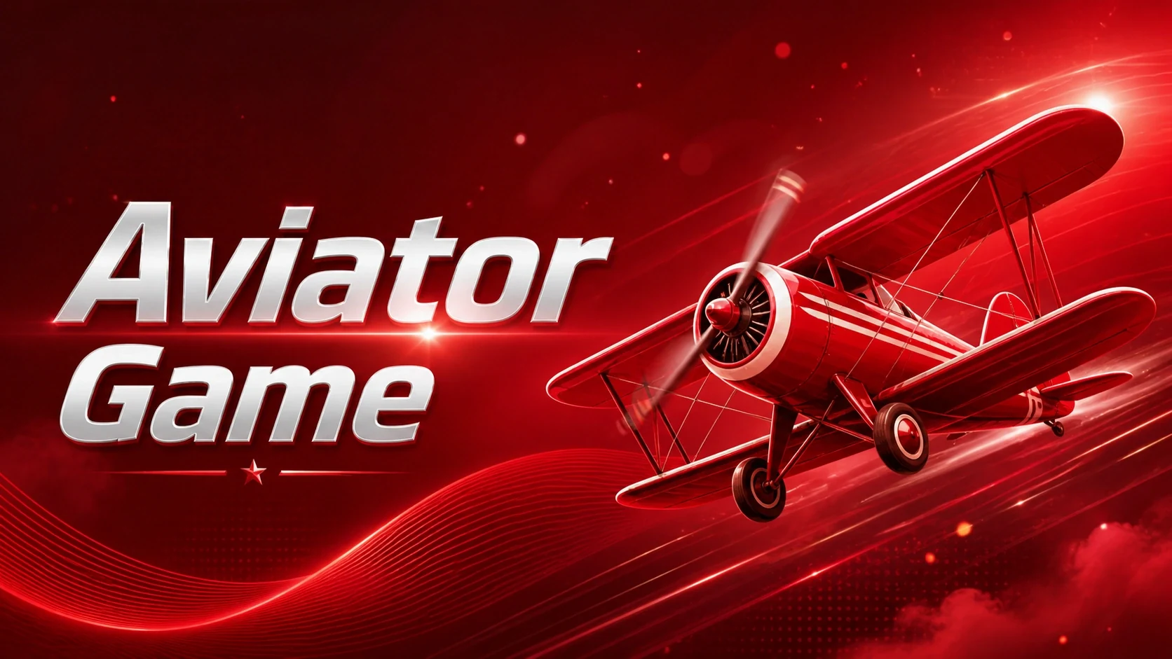 Red Aviator game banner with biplane and glowing crash game flight line